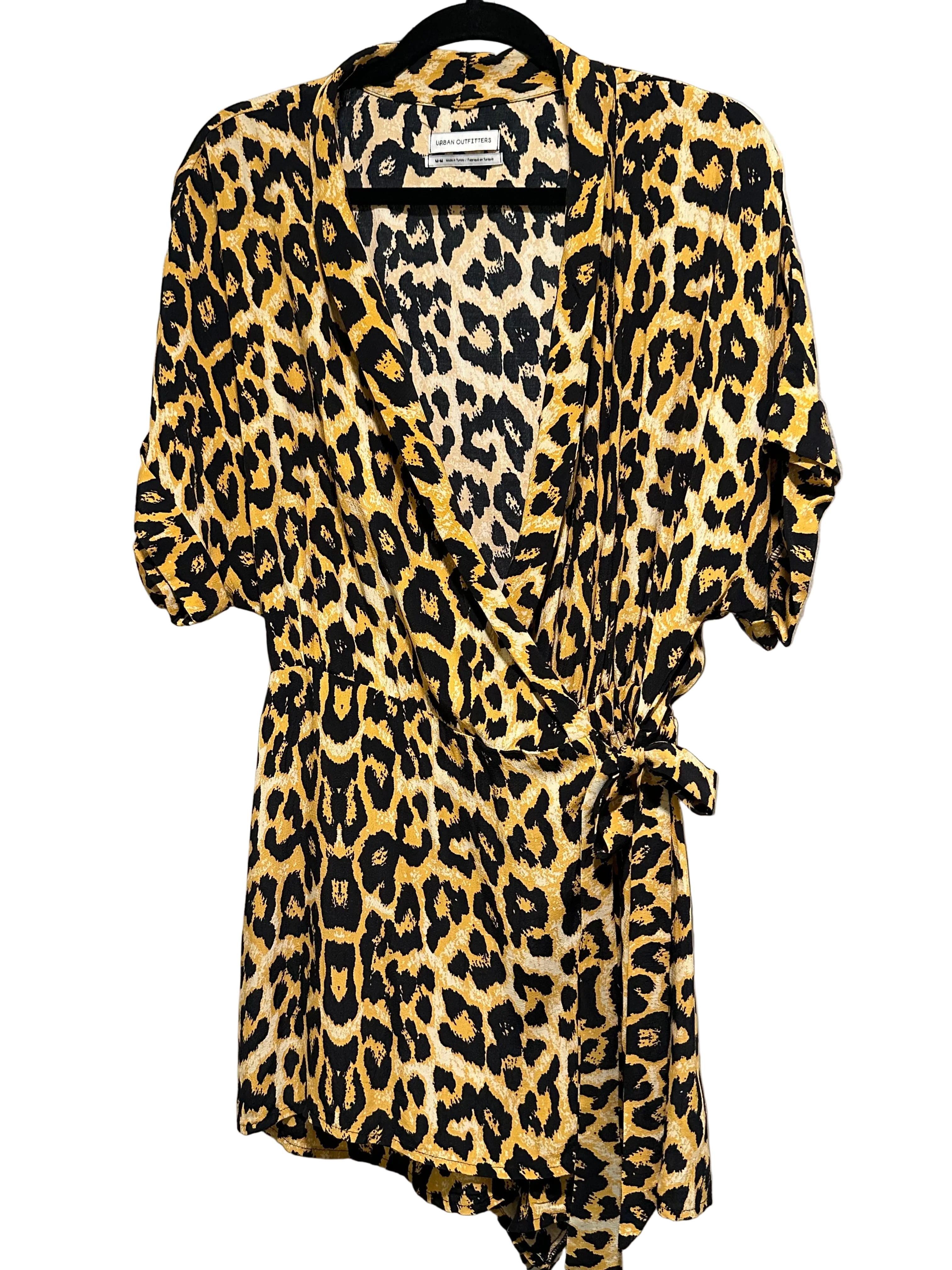 Urban Outfitters Mustard Leopard Print Faux Wrap Tie Waist Romper | M | Excellent Pre-Owned