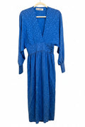 Adele Simpson Royal Blue Silk Jacquard Midi Dress | Size 8 | 100% Silk