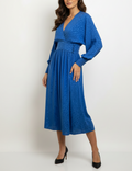 Adele Simpson Royal Blue Silk Jacquard Midi Dress | Size 8 | 100% Silk