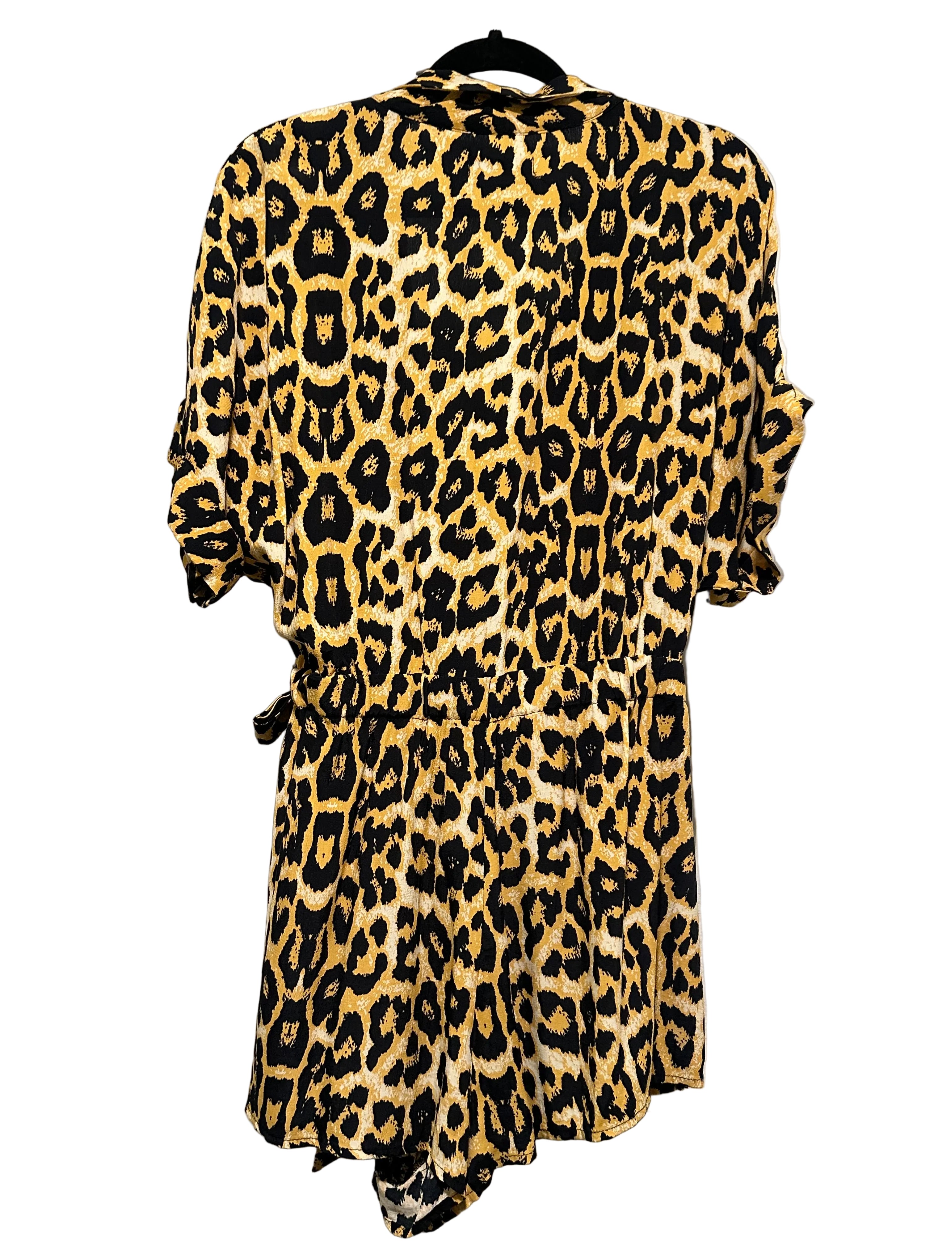 Urban Outfitters Mustard Leopard Print Faux Wrap Tie Waist Romper | M | Excellent Pre-Owned
