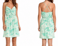 Shoshanna Ruched Twist Front Cocktail Dress Mint Green Abstract Print | Size 8 | Excellent Pre-Owned