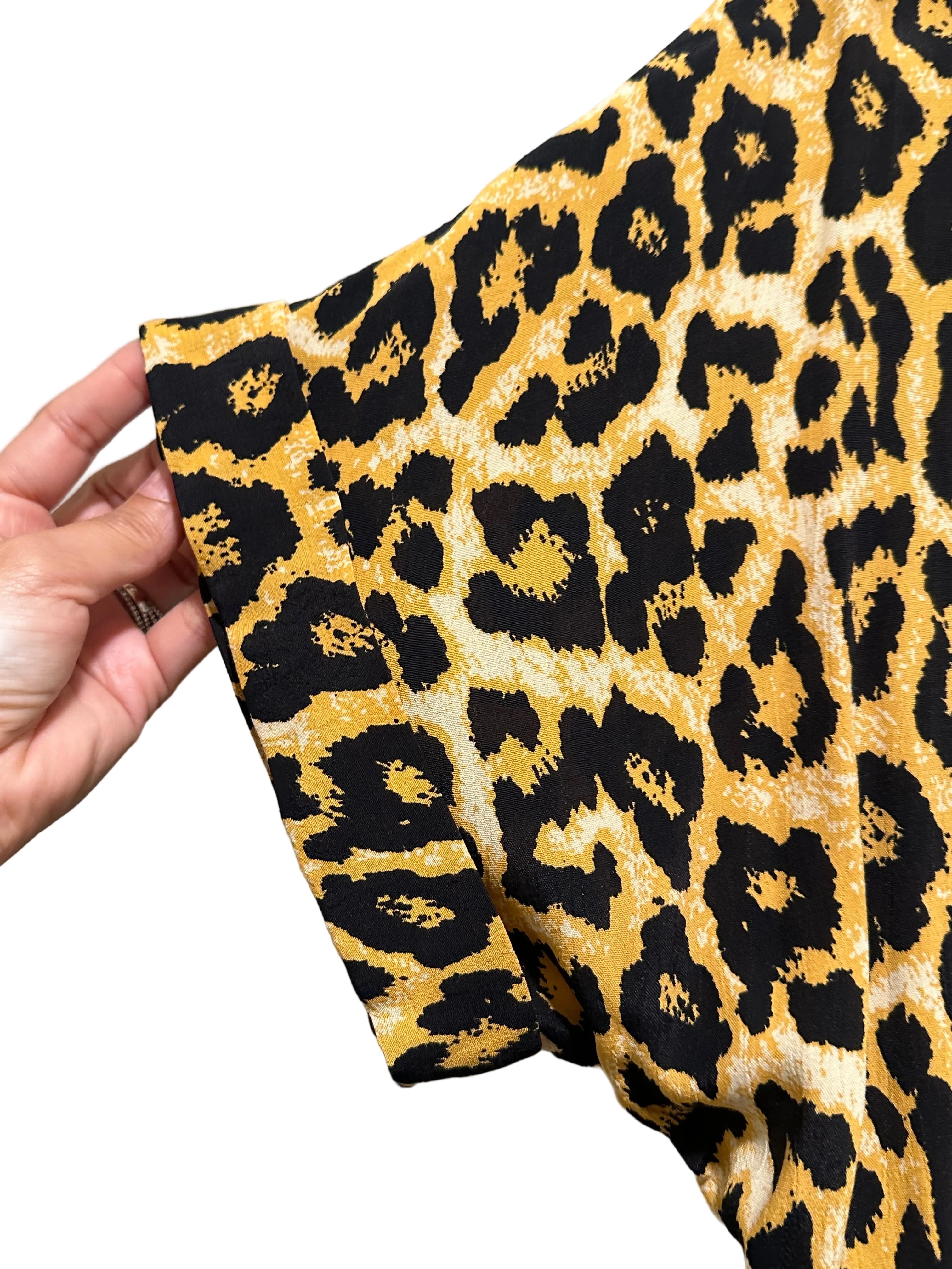 Urban Outfitters Mustard Leopard Print Faux Wrap Tie Waist Romper | M | Excellent Pre-Owned
