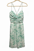 Shoshanna Ruched Twist Front Cocktail Dress Mint Green Abstract Print | Size 8 | Excellent Pre-Owned
