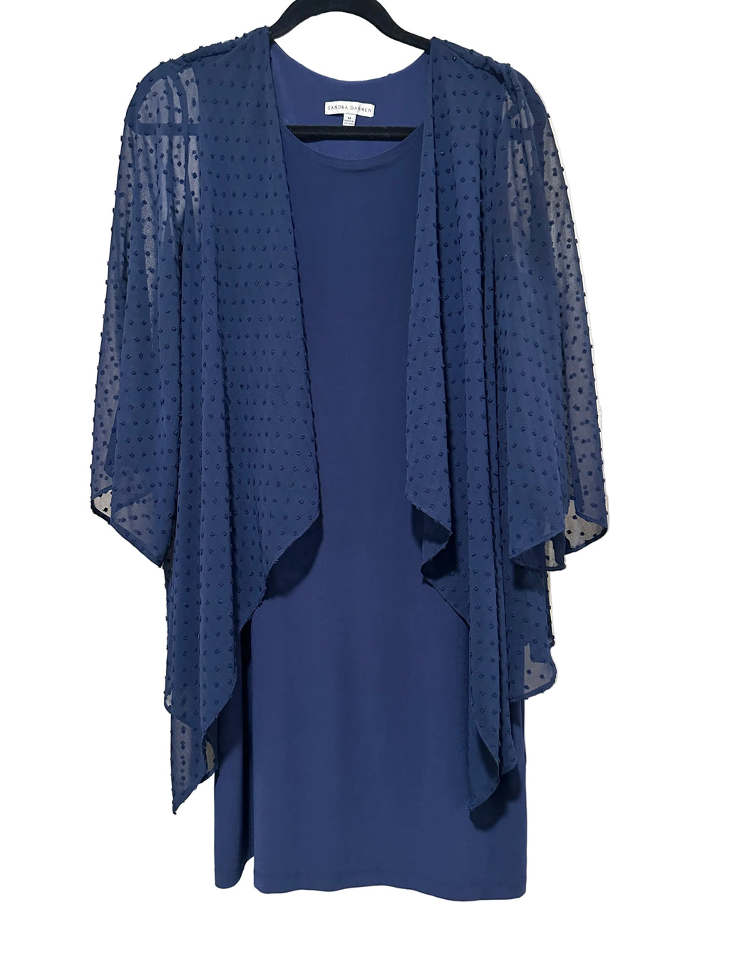 Sandra Darren Navy Chiffon Overlay Shift Dress | Size M | Excellent Pre-Owned