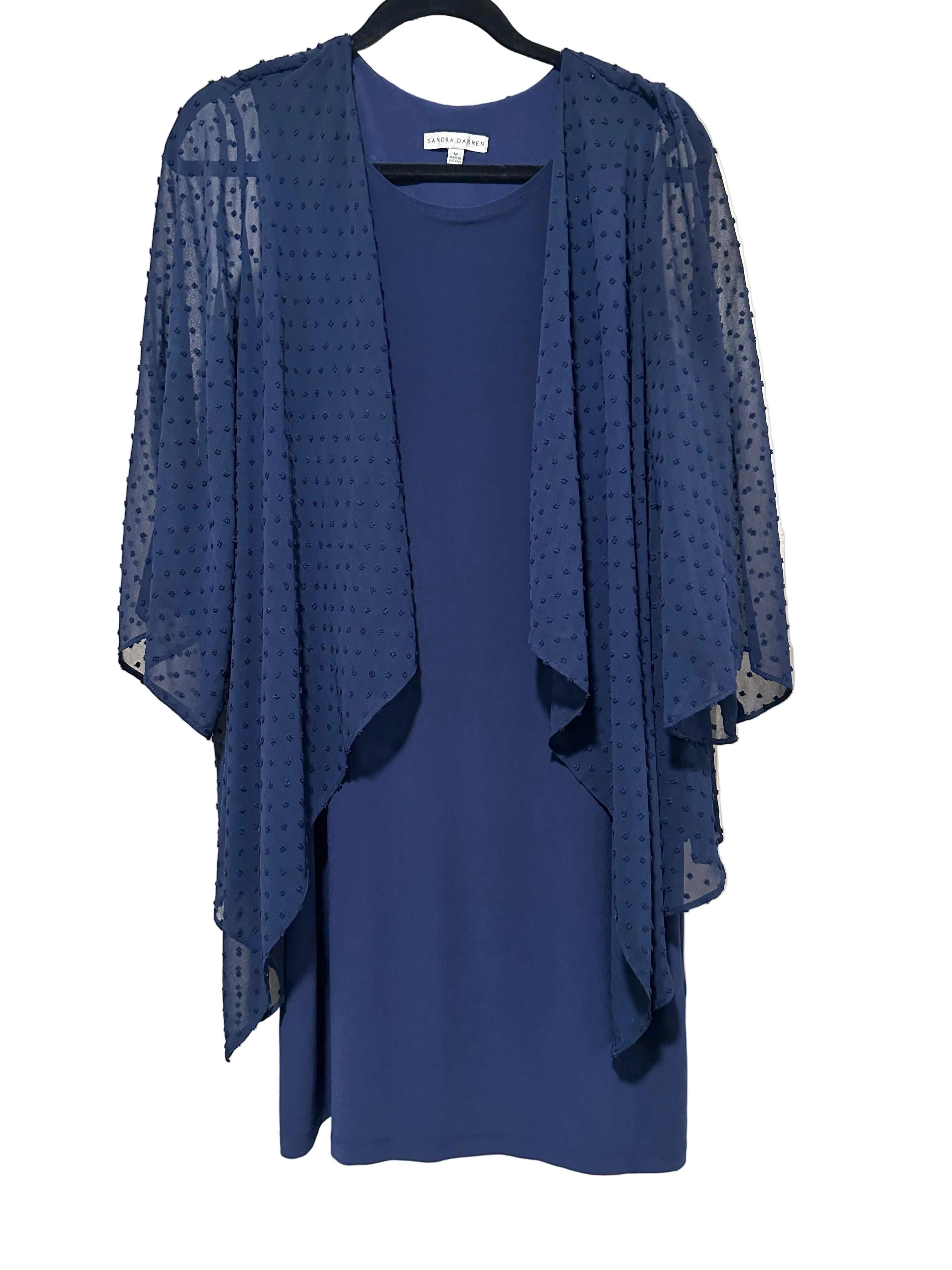 Sandra Darren Navy Chiffon Overlay Shift Dress | Size M | Excellent Pre-Owned