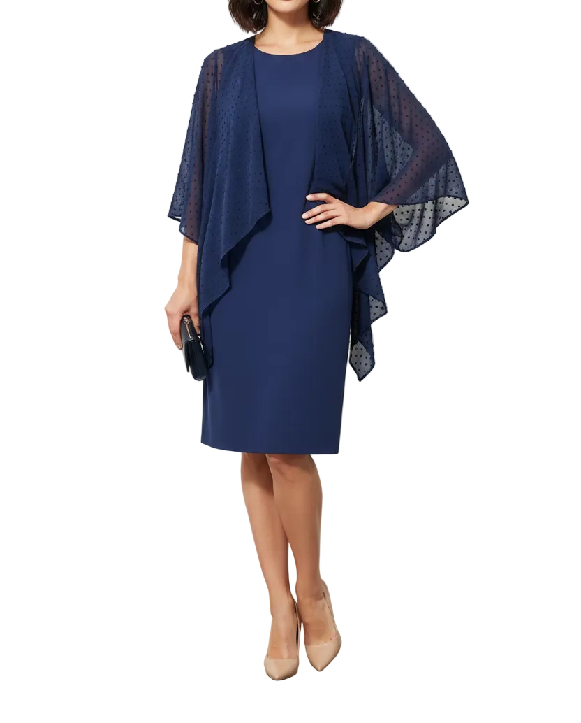 Sandra Darren Navy Chiffon Overlay Shift Dress | Size M | Excellent Pre-Owned