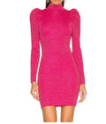 Alice + Olivia Wild Pink Metallic Puff Sleeve Mini Dress | Mock Neck | Size M | NWT