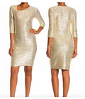 St. John Gold Sequin Knit Sheath Dress | Size 8 | NWT | Luxe Occasion Dress