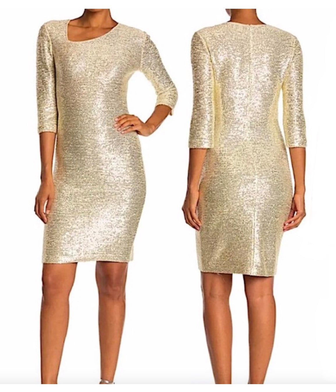 St. John Gold Sequin Knit Sheath Dress | Size 8 | NWT | Luxe Occasion Dress