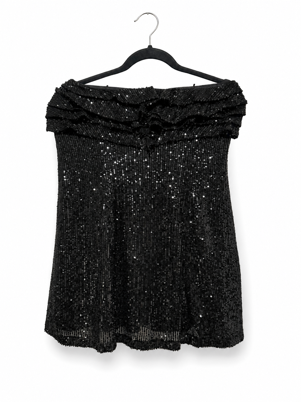 Free People Black Sequin Strapless Ruffle Mini Dress | Size 2, 6 | NWT