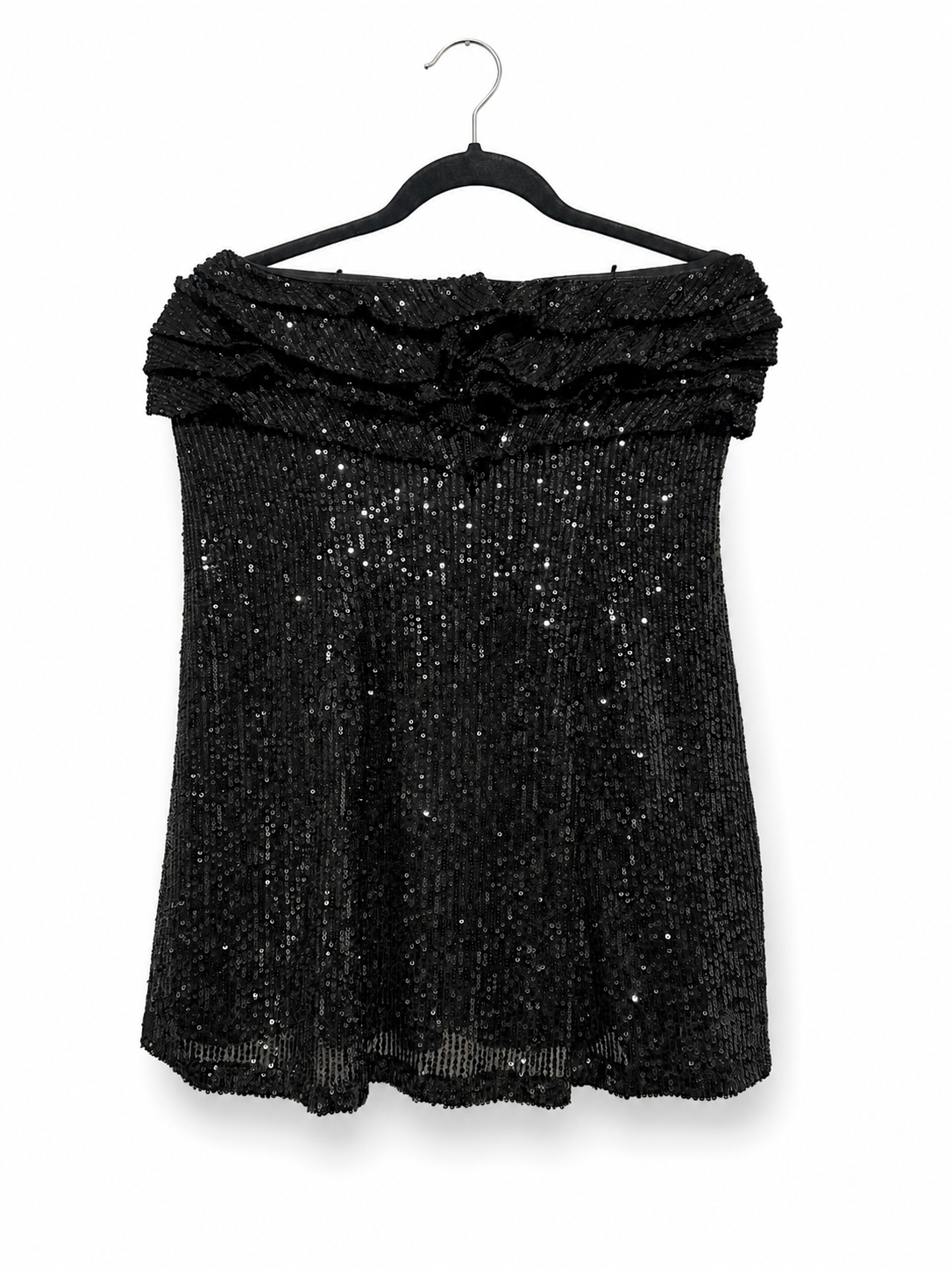 Free People Black Sequin Strapless Ruffle Mini Dress | Size 2, 6 | NWT