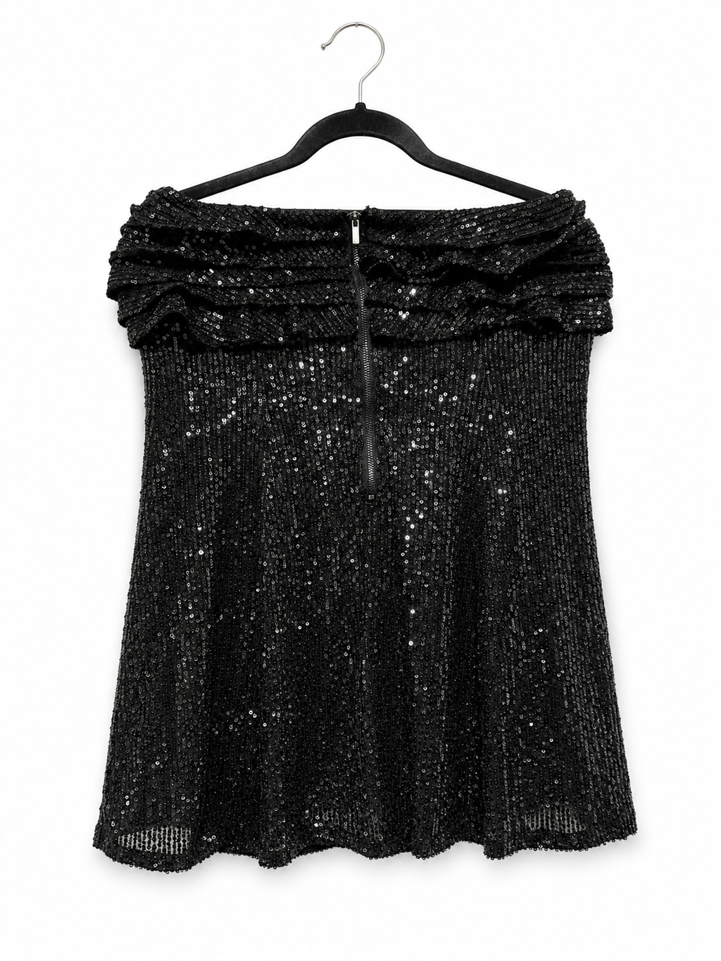 Free People Black Sequin Strapless Ruffle Mini Dress | Size 2, 6 | NWT