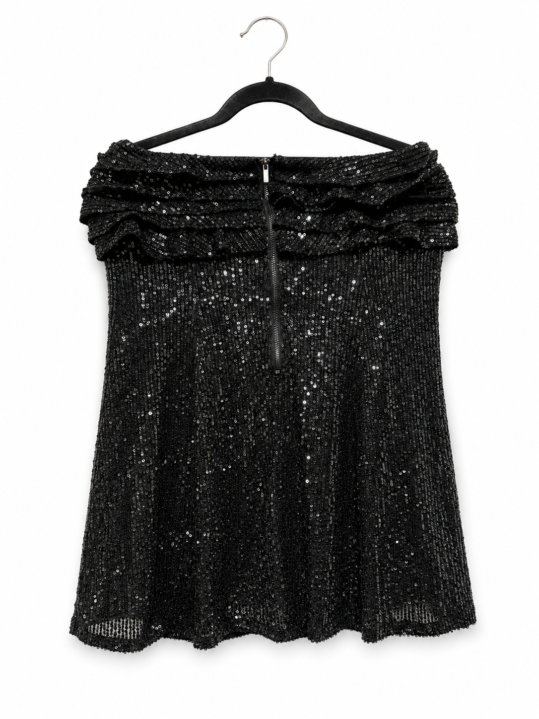 Free People Black Sequin Strapless Ruffle Mini Dress | Size 2, 6 | NWT