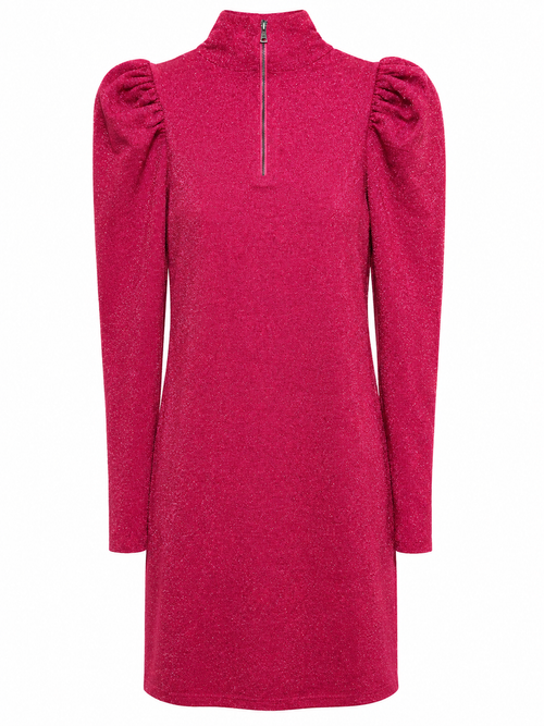 Alice + Olivia Wild Pink Metallic Puff Sleeve Mini Dress | Mock Neck | Size M | NWT