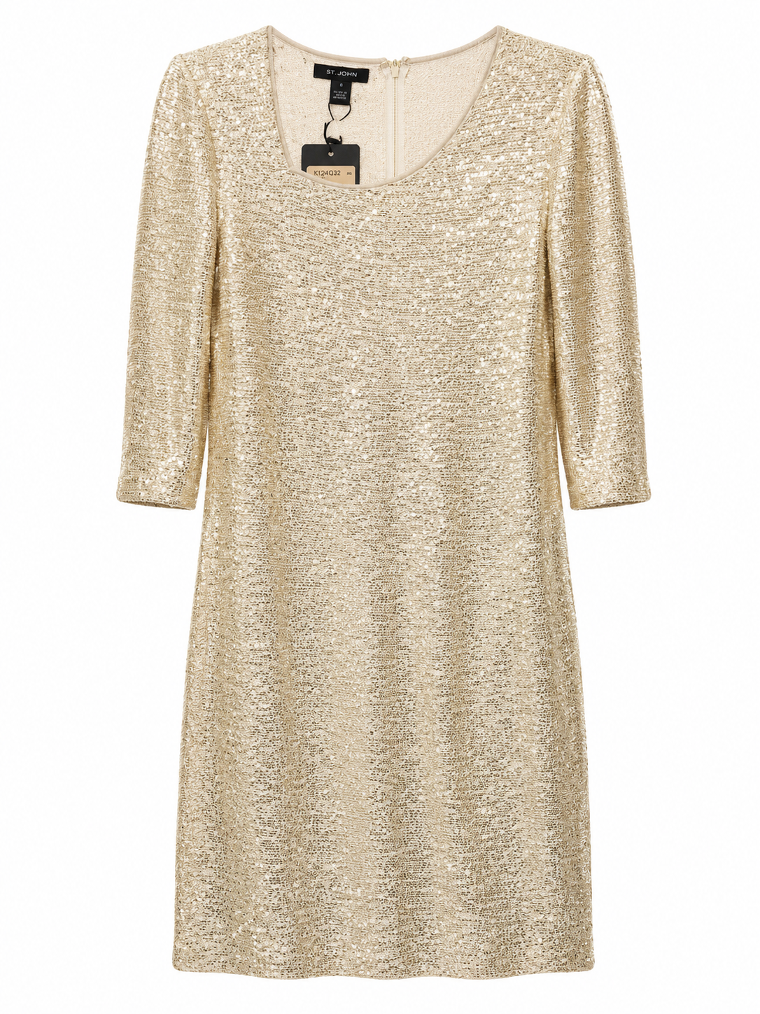 St. John Gold Sequin Knit Sheath Dress | Size 8 | NWT | Luxe Occasion Dress