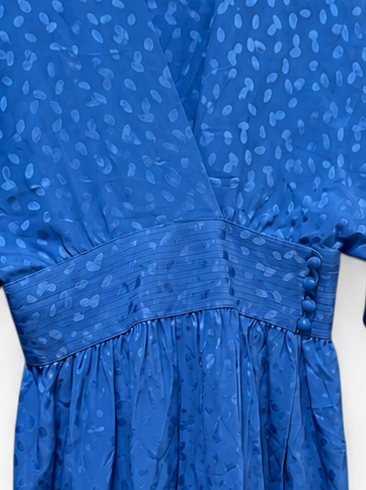 Adele Simpson Royal Blue Silk Jacquard Midi Dress | Size 8 | 100% Silk