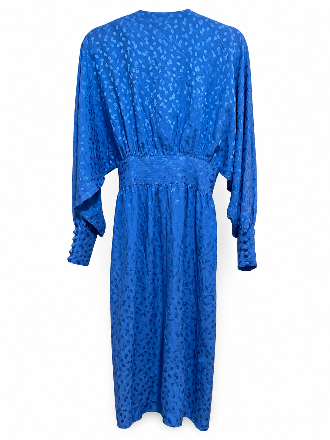 Adele Simpson Royal Blue Silk Jacquard Midi Dress | Size 8 | 100% Silk