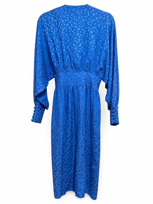 Adele Simpson Royal Blue Silk Jacquard Midi Dress | Size 8 | 100% Silk