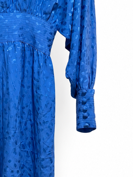 Adele Simpson Royal Blue Silk Jacquard Midi Dress | Size 8 | 100% Silk