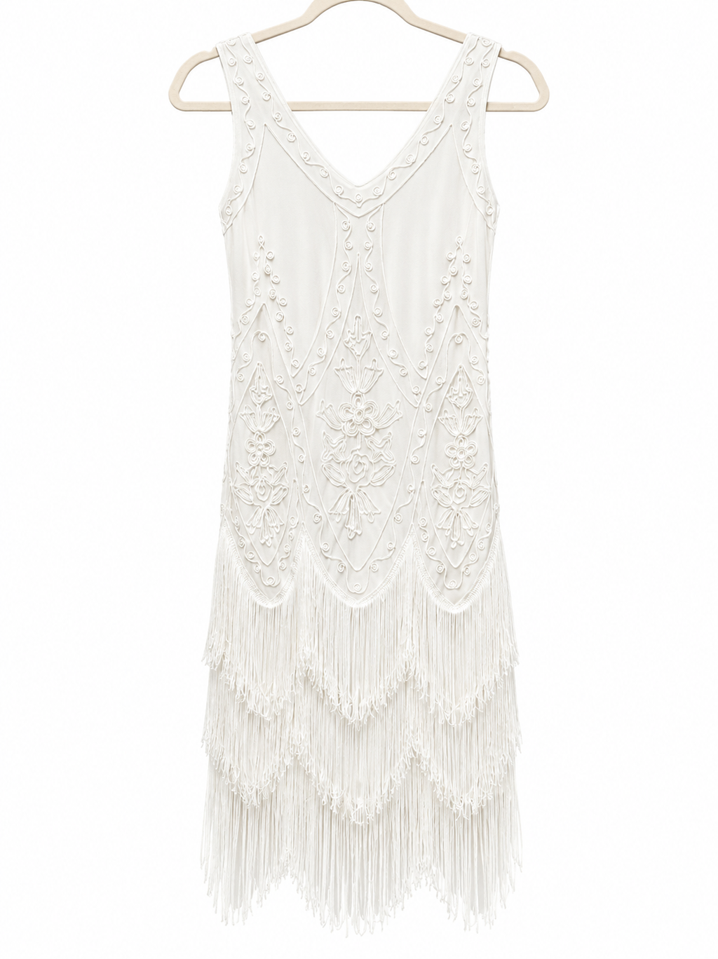 Babeyond White Embroidered Fringe Dress | Art Deco Flapper Dress | Size S | Excellent Pre-Owned