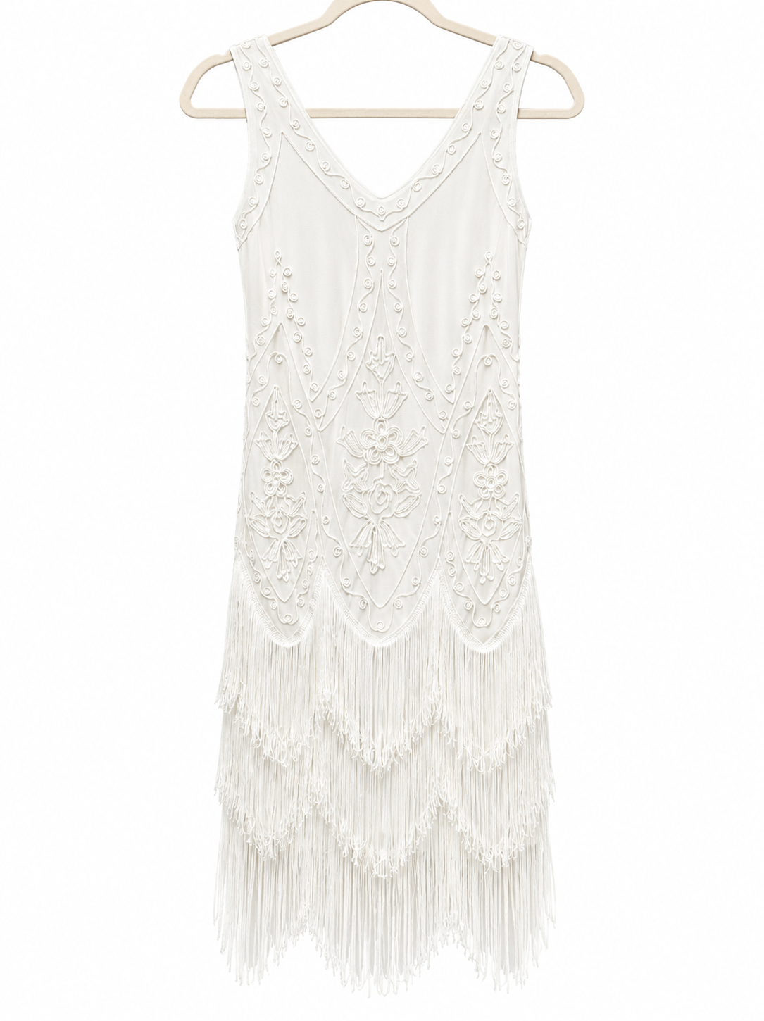 Babeyond White Embroidered Fringe Dress | Art Deco Flapper Dress | Size S | Excellent Pre-Owned