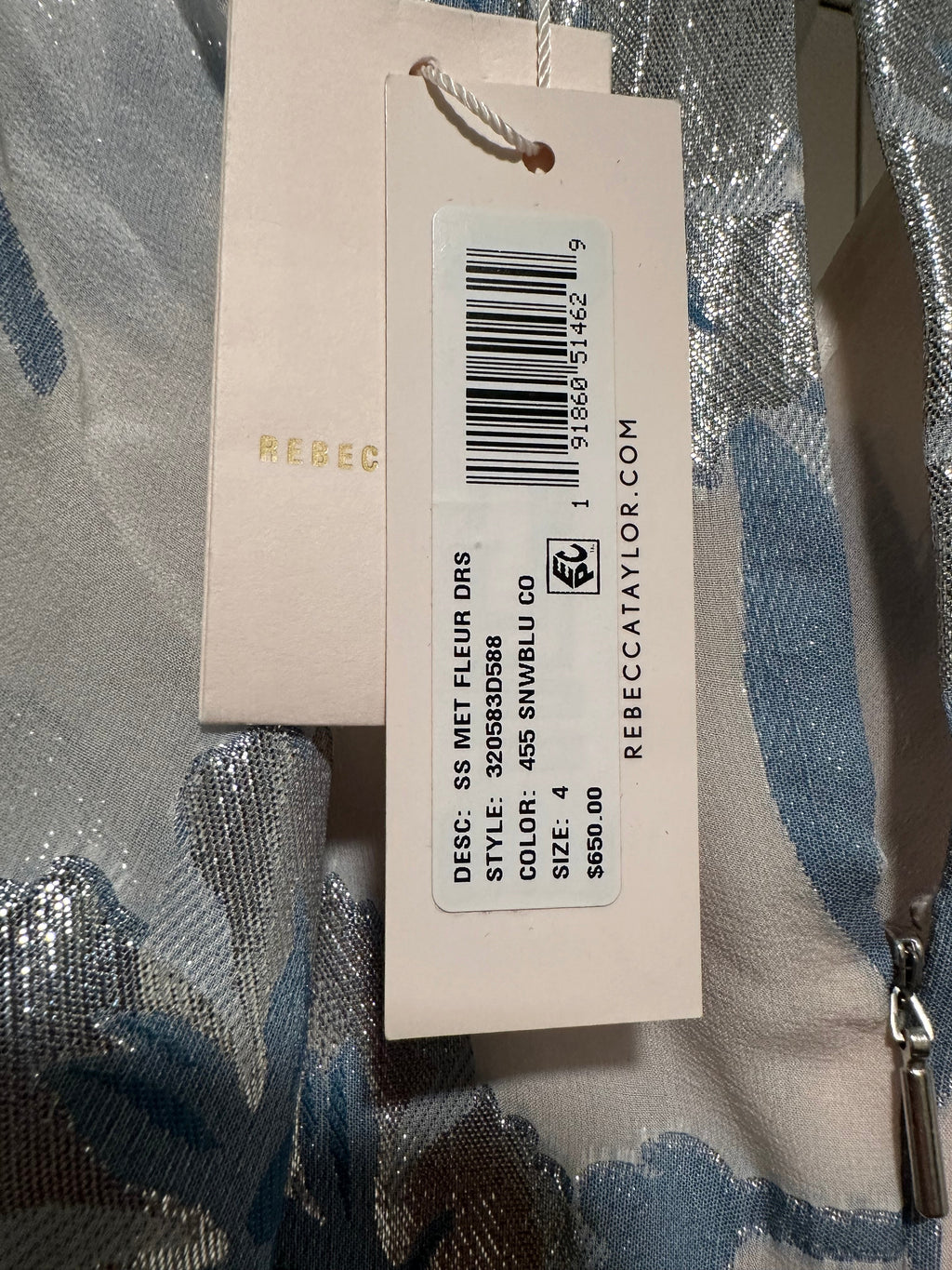 Rebecca Taylor Snow Blue Metallic Floral Ruffle Midi Dress | Size 4 | NWT