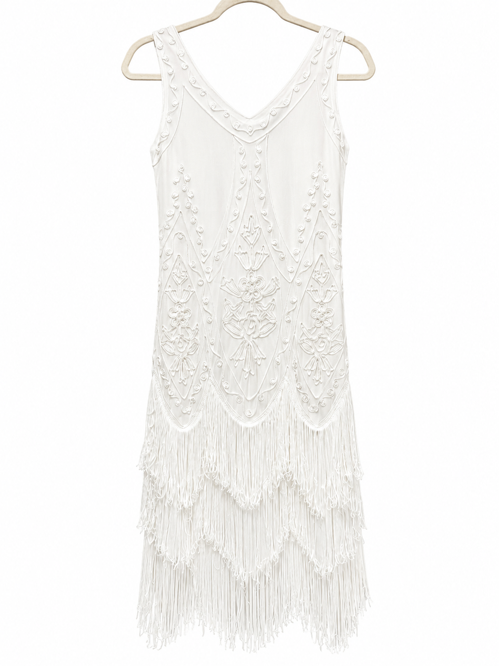 Babeyond White Embroidered Fringe Dress | Art Deco Flapper Dress | Size S | Excellent Pre-Owned