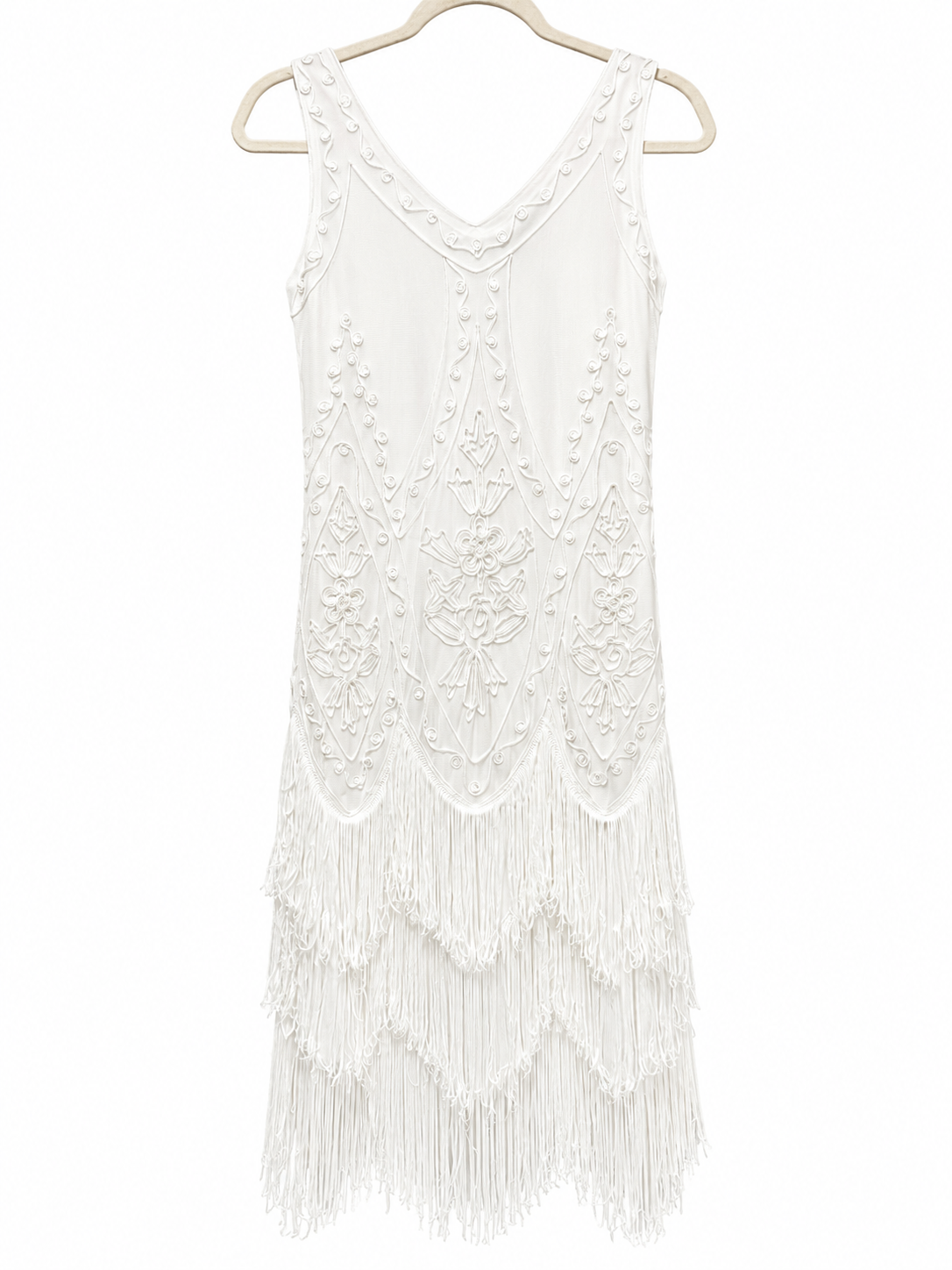 Babeyond White Embroidered Fringe Dress | Art Deco Flapper Dress | Size S | Excellent Pre-Owned