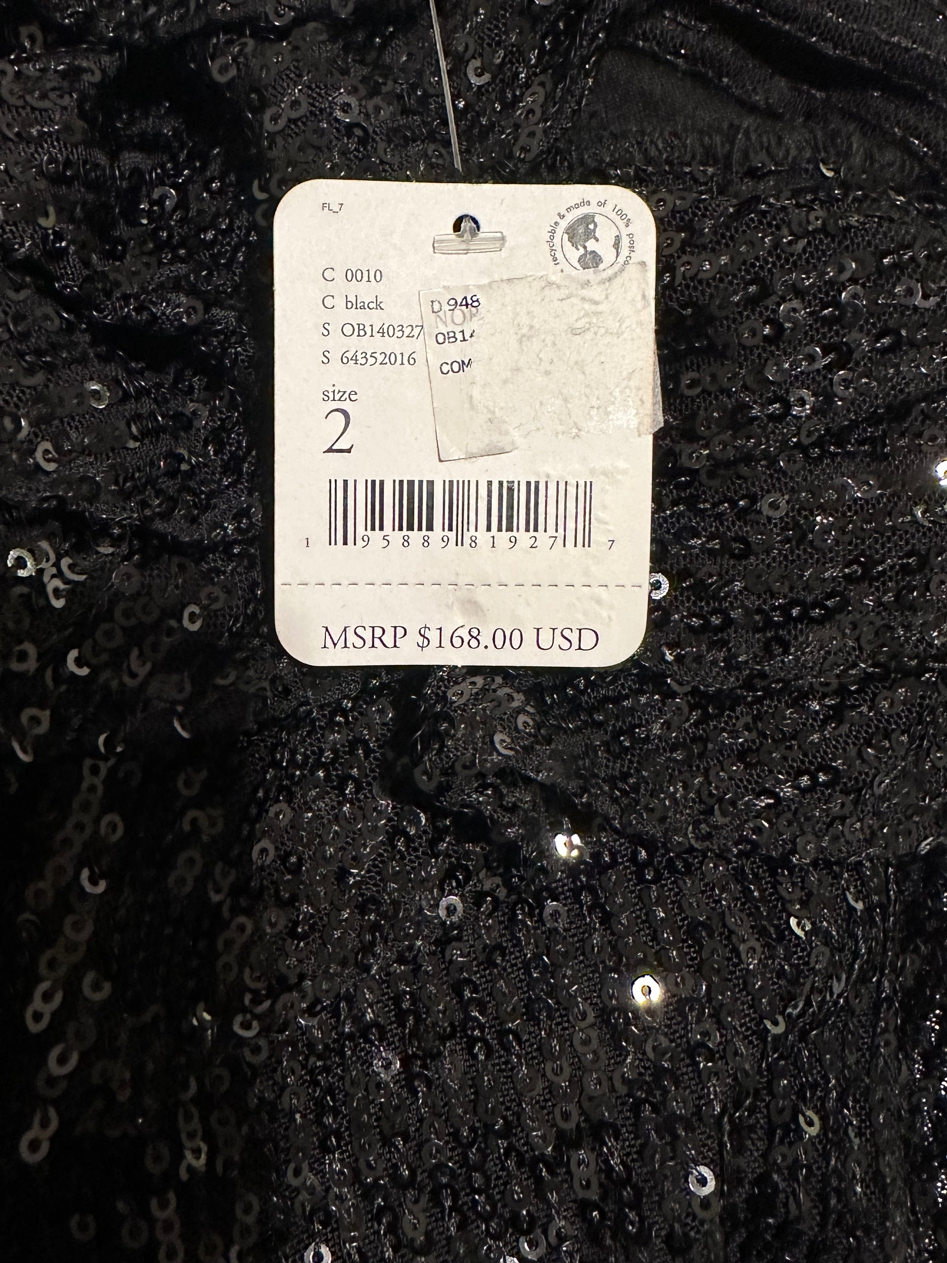 Free People Black Sequin Strapless Ruffle Mini Dress | Size 2, 6 | NWT
