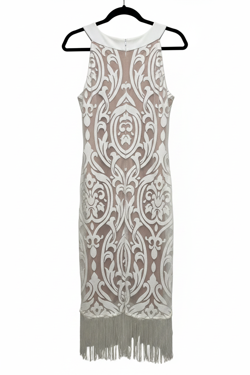 White Baroque Dress - Back View White Background